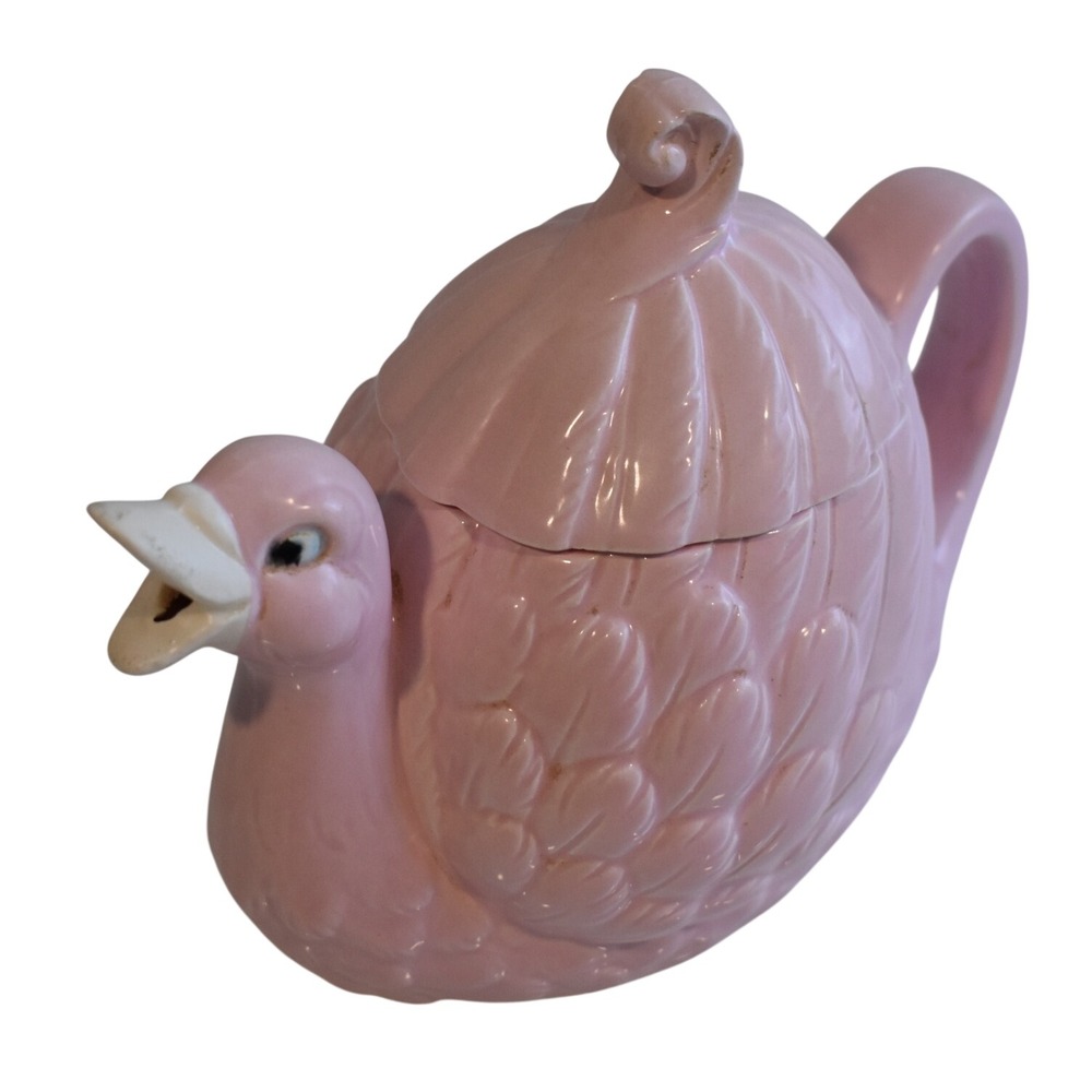 Vintage Swan Teapot Pink Ceramic Bird Duck Novelty Tea Pot Cottagecore